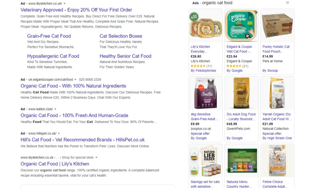 Organic cat food SERPs
