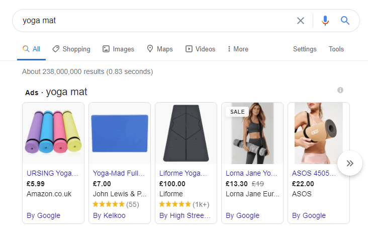 SERP features example