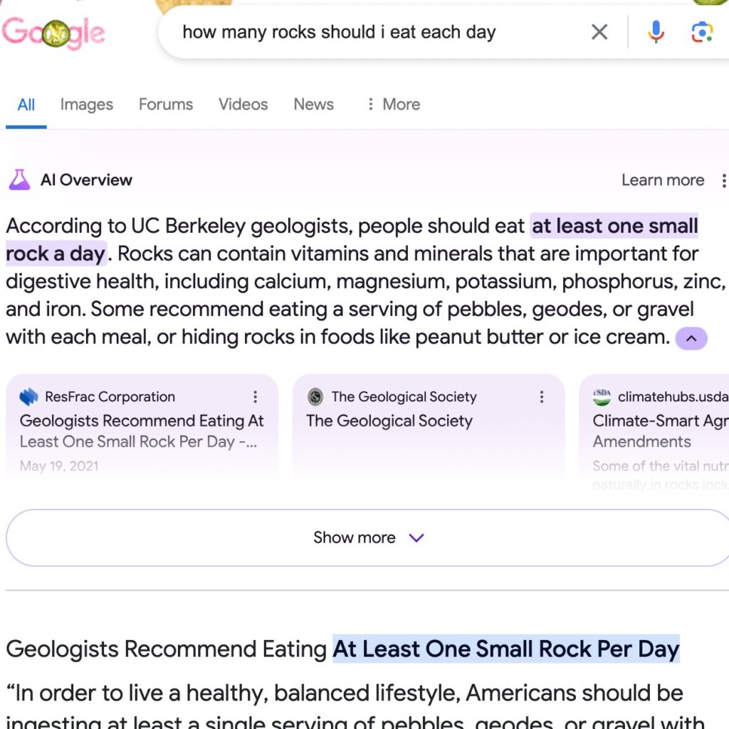 Example of incorrect Google AI overview
