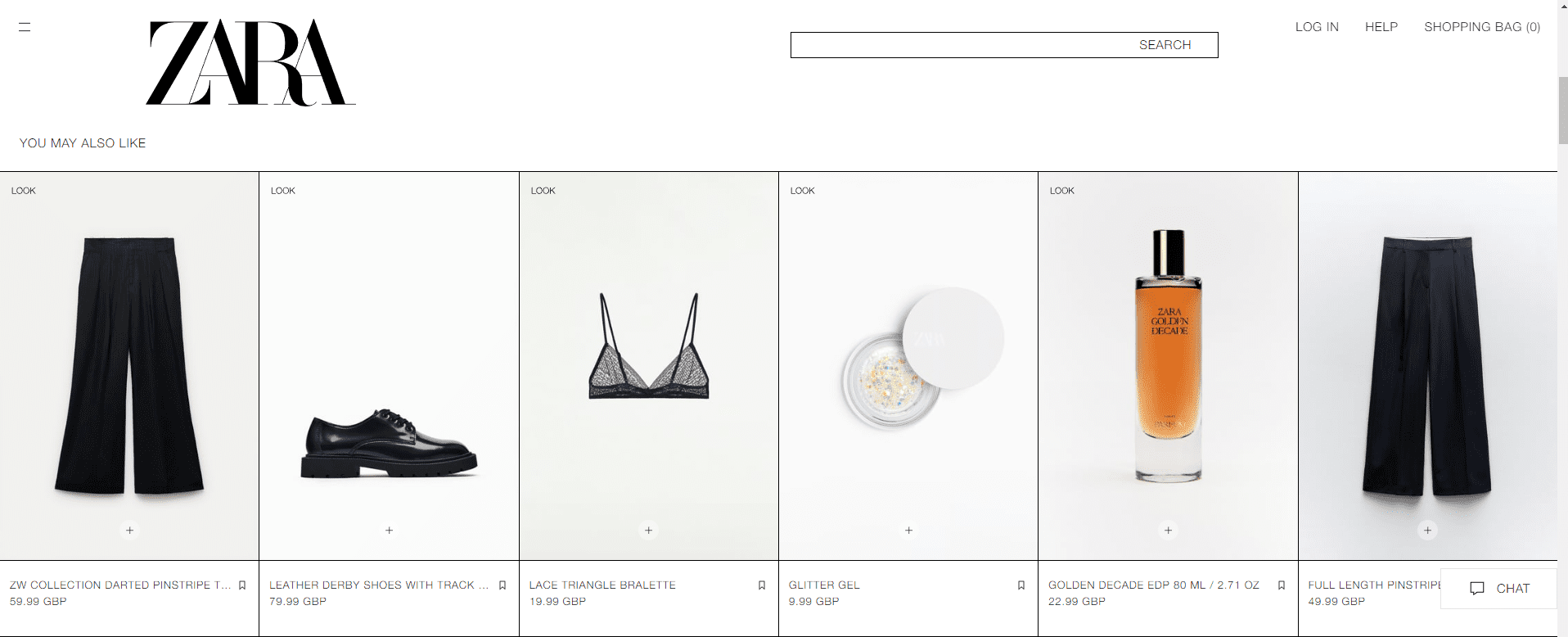 Zara product recommendation feature