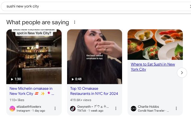 Example of 'what people are saying' section of Google search results