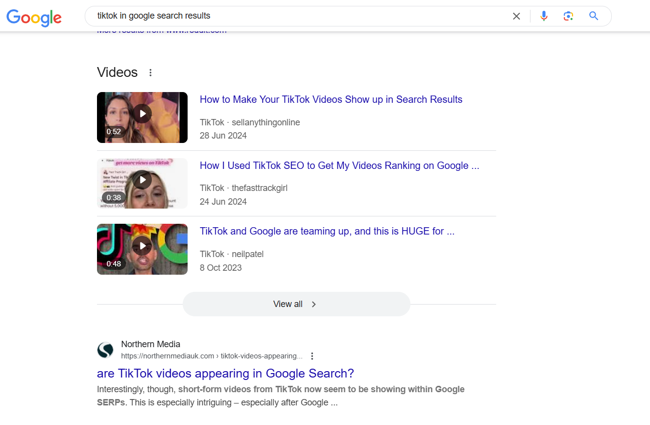 TikTok results in Google search results