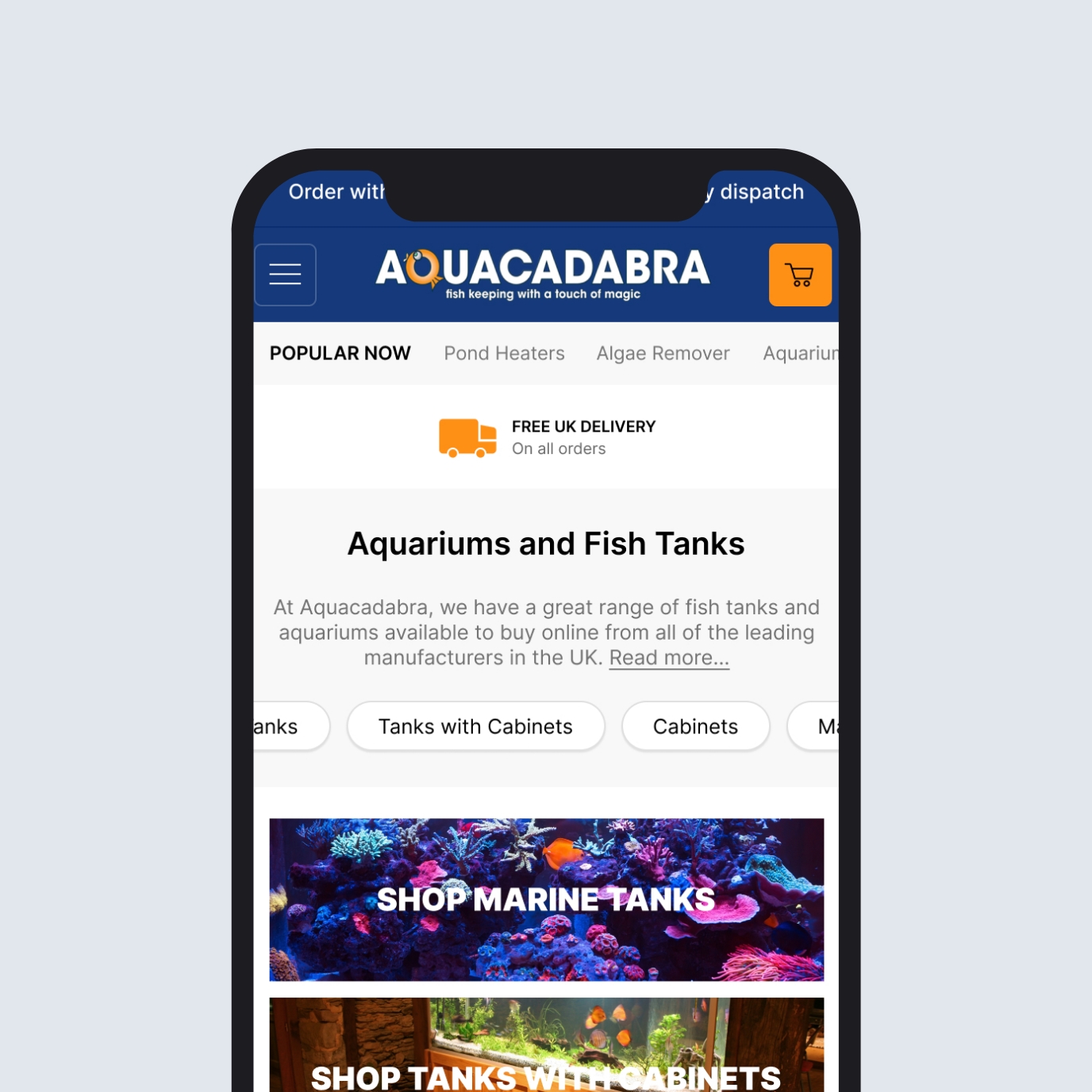 Aquacadabra website on mobile