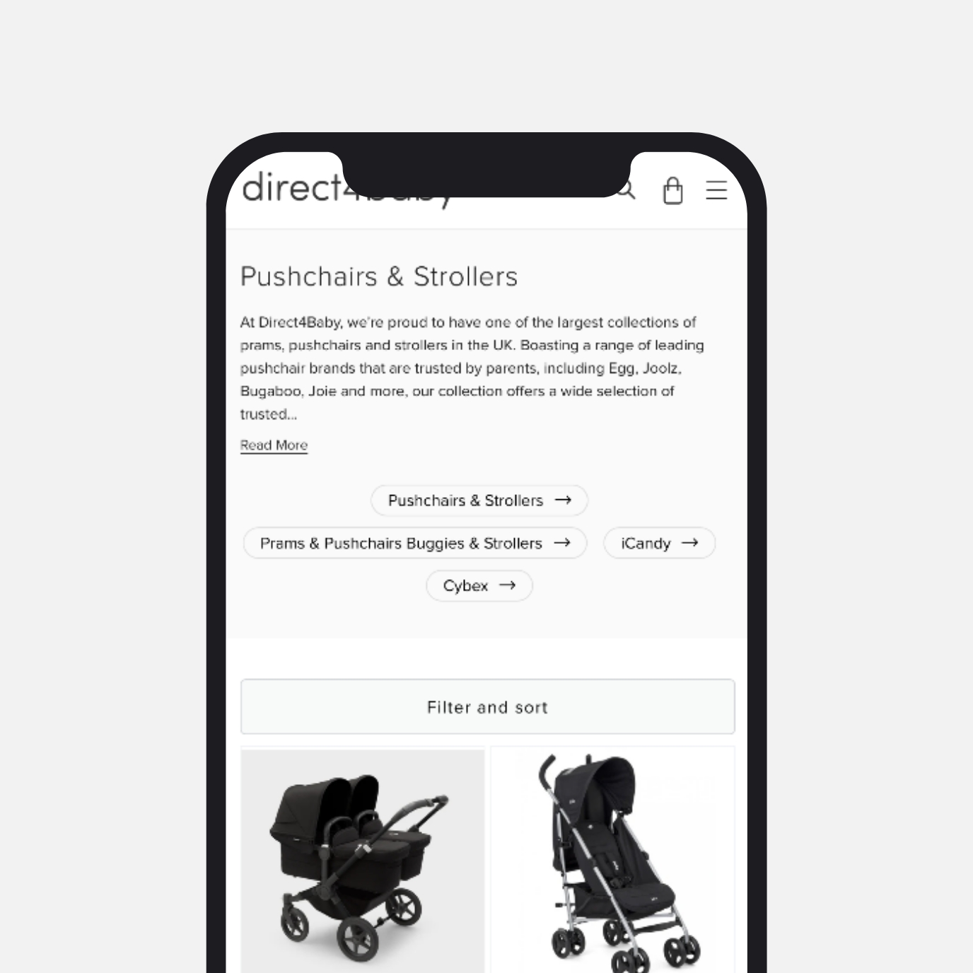 Direct4Baby website on mobile