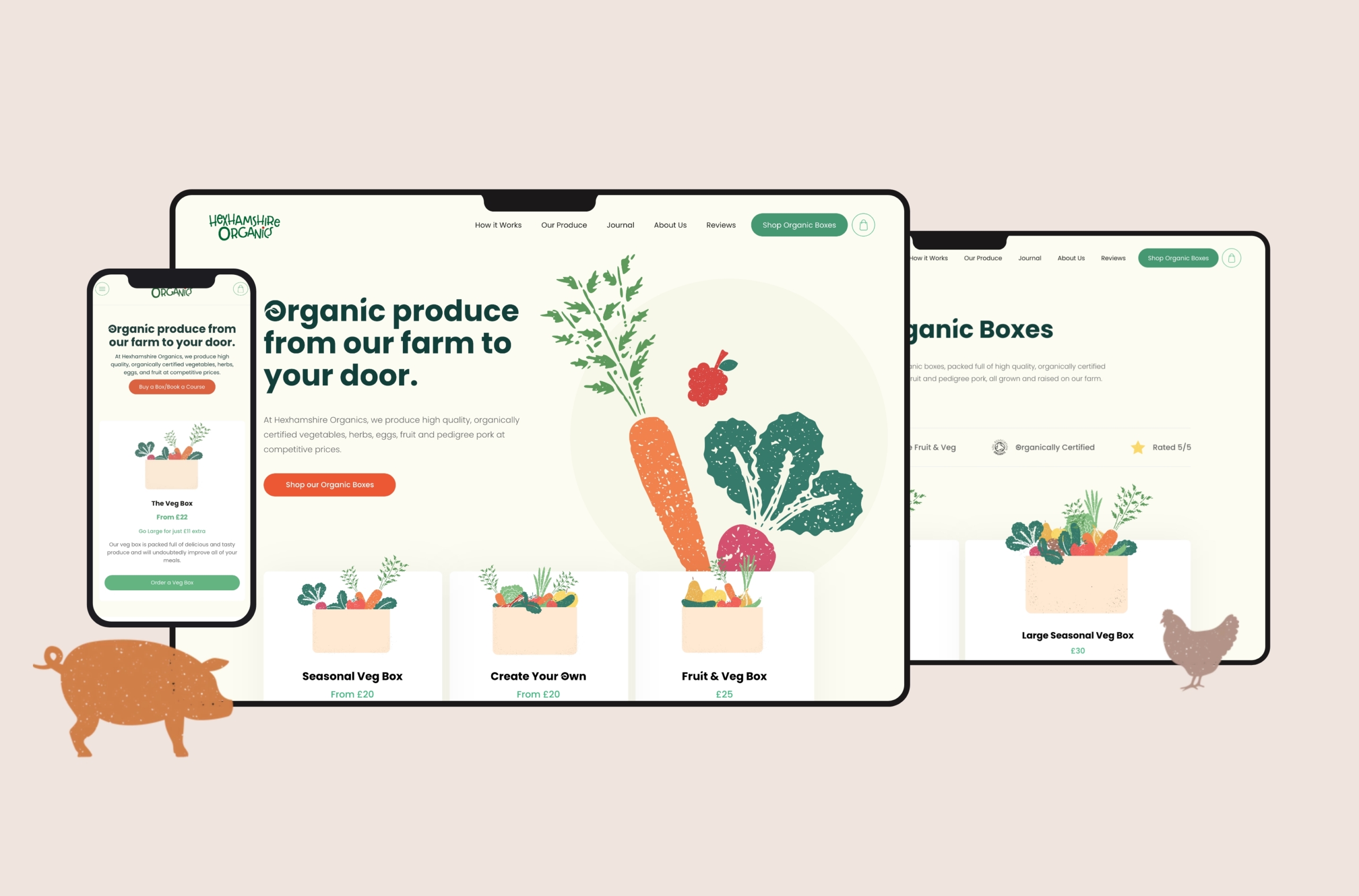 Hexhamshire Organics website on desktop and mobile