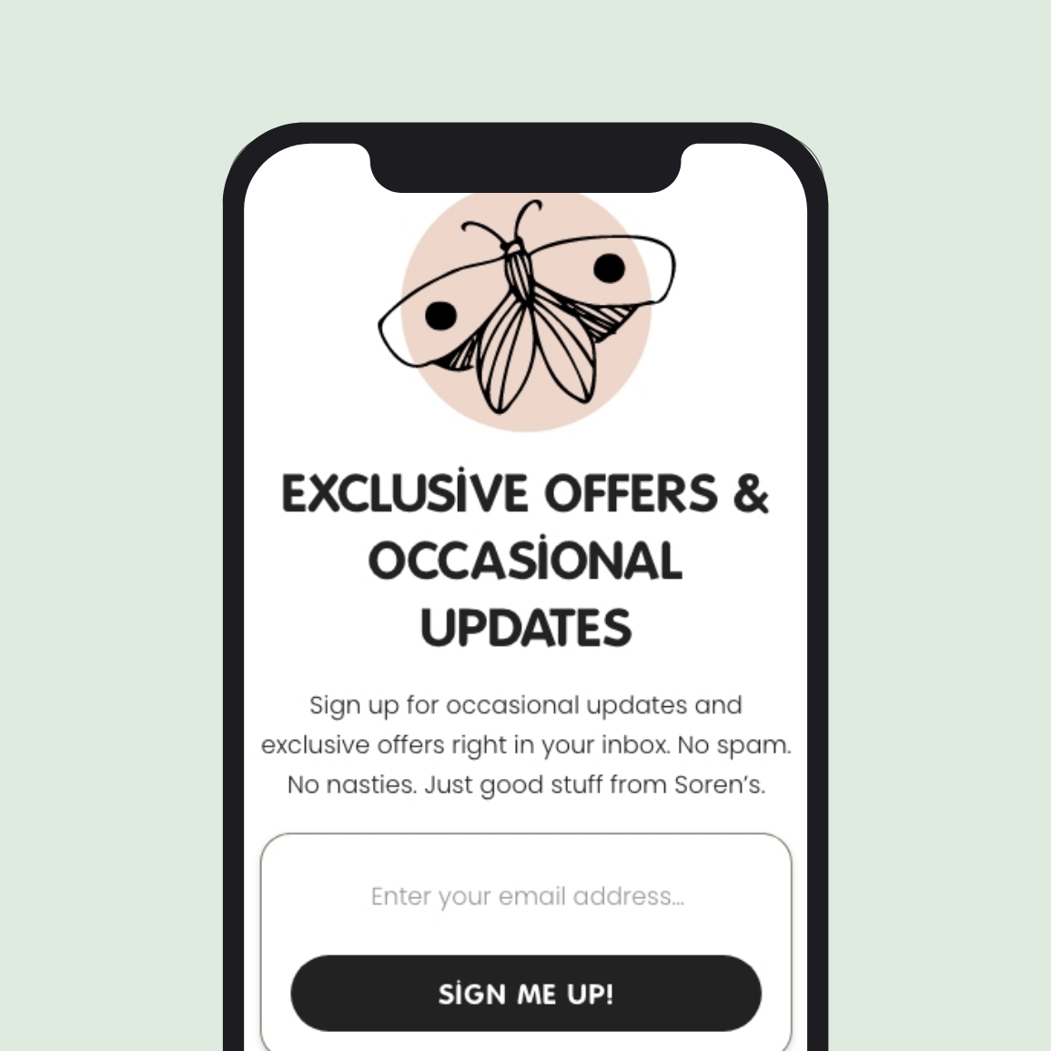 Sorens House email subscription on mobile