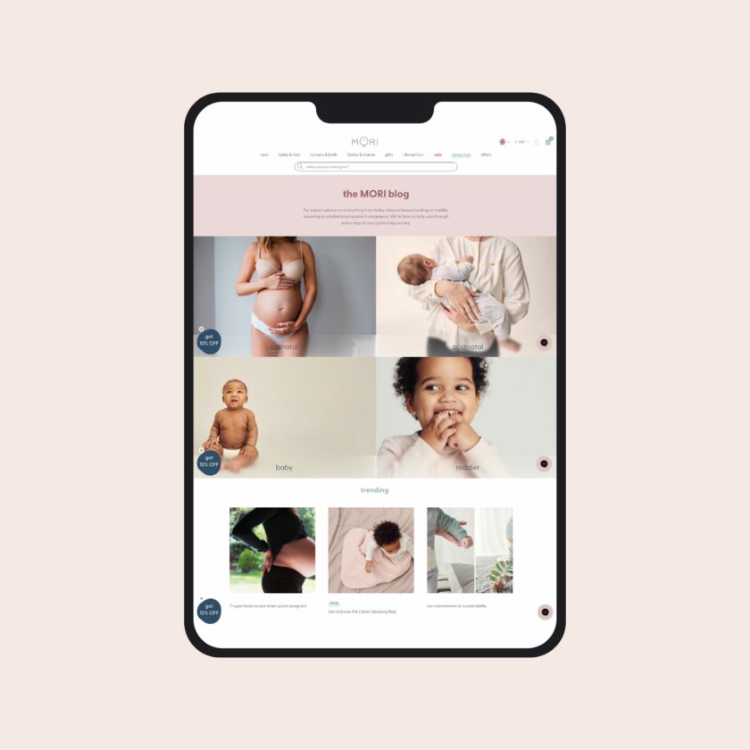 Mori website on tablet