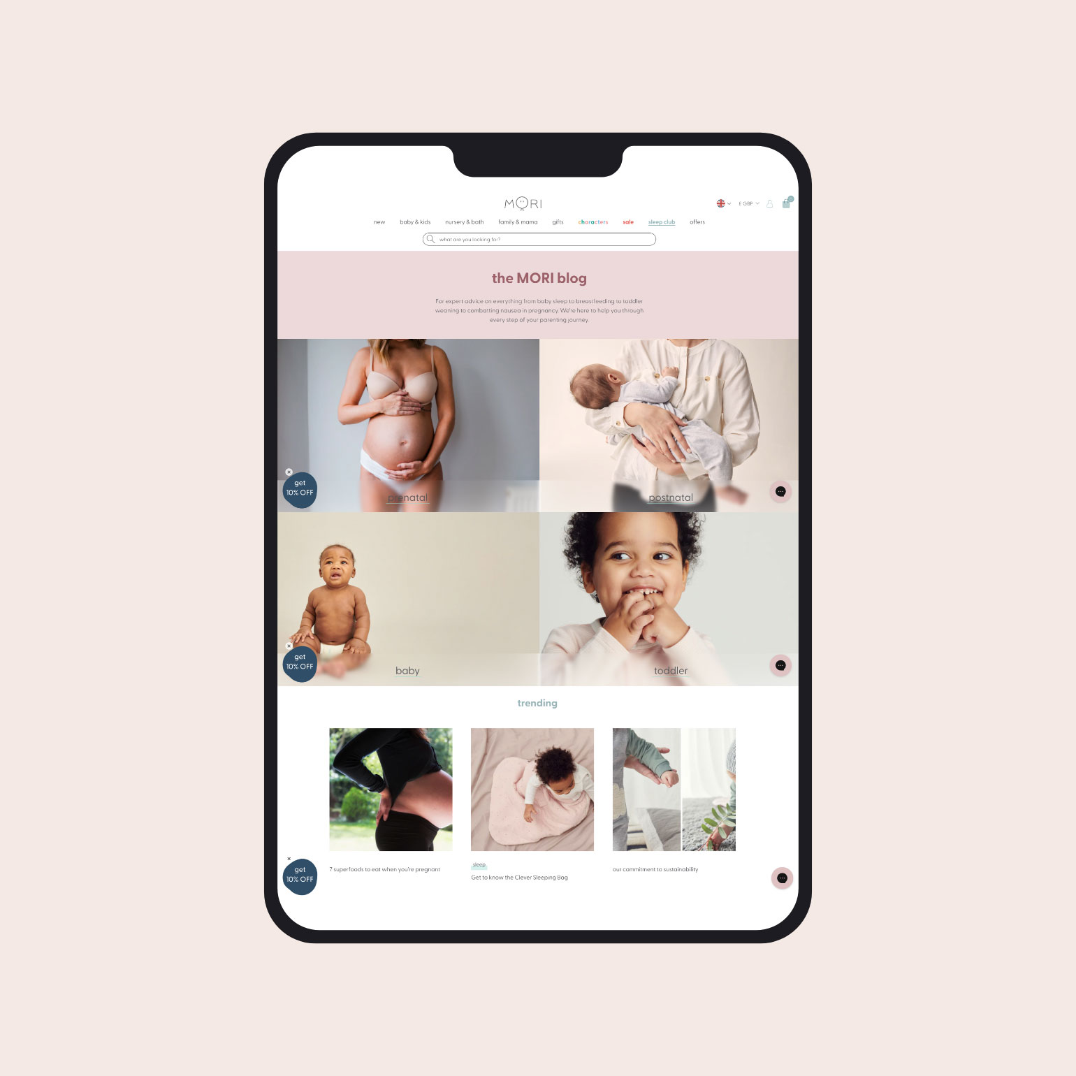 Mori website on tablet