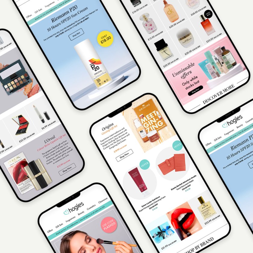 Pages of the Hogies website on mobile phones