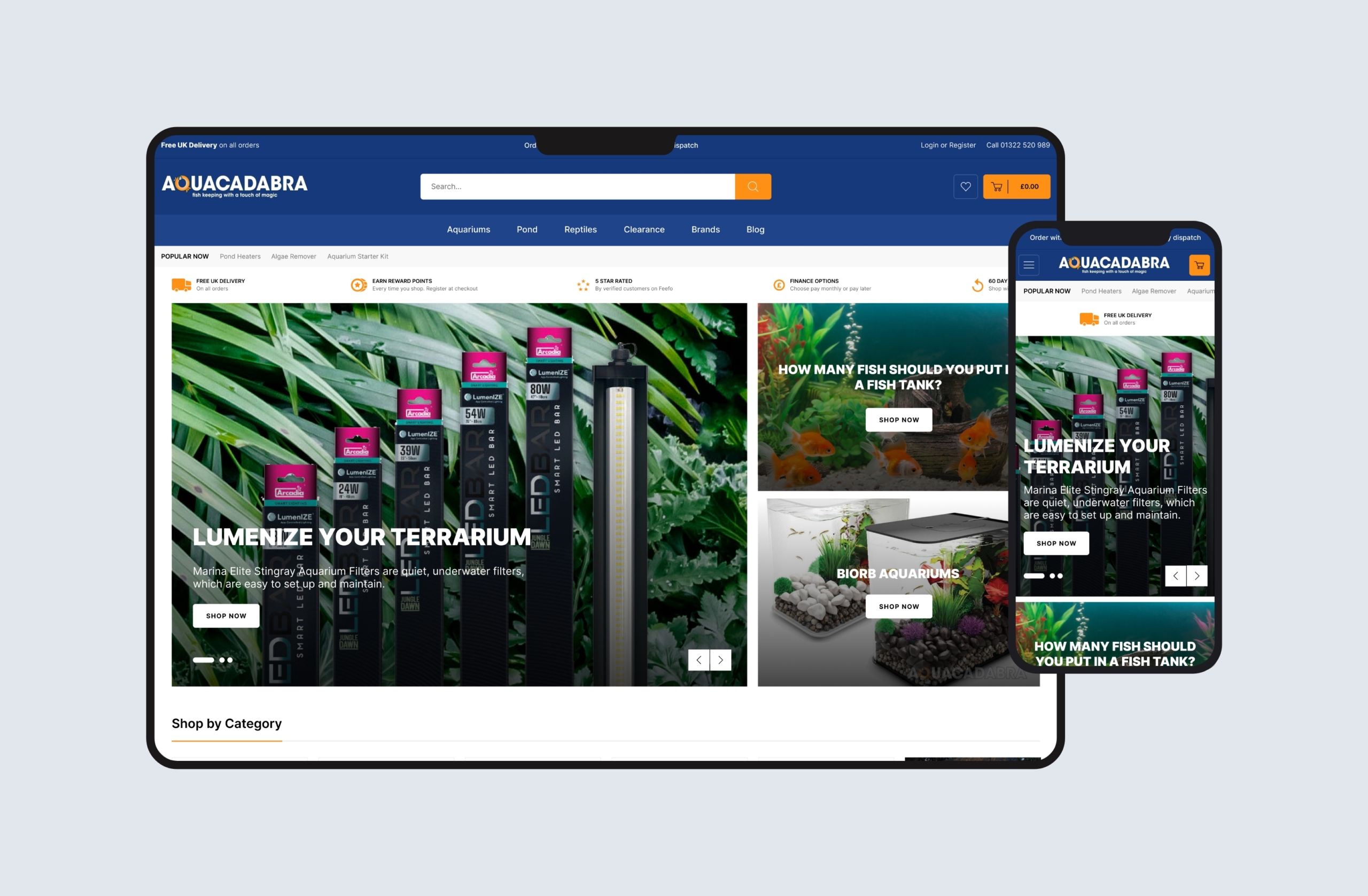 Aquacadabra website on desktop and mobile