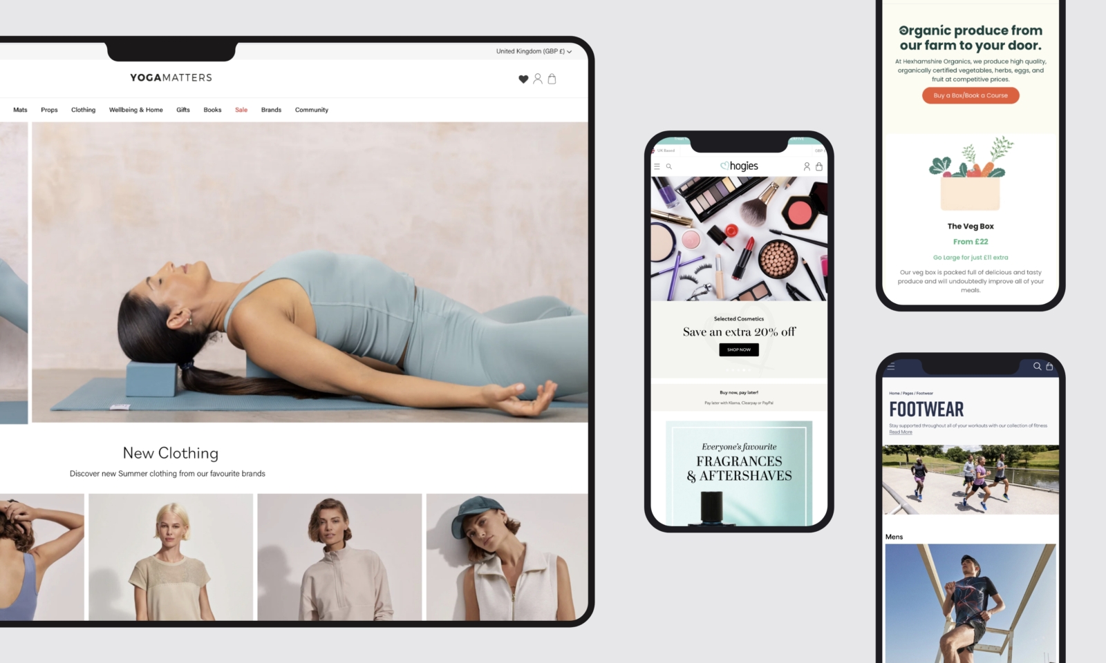 Examples of Shopify stores on multiple screens
