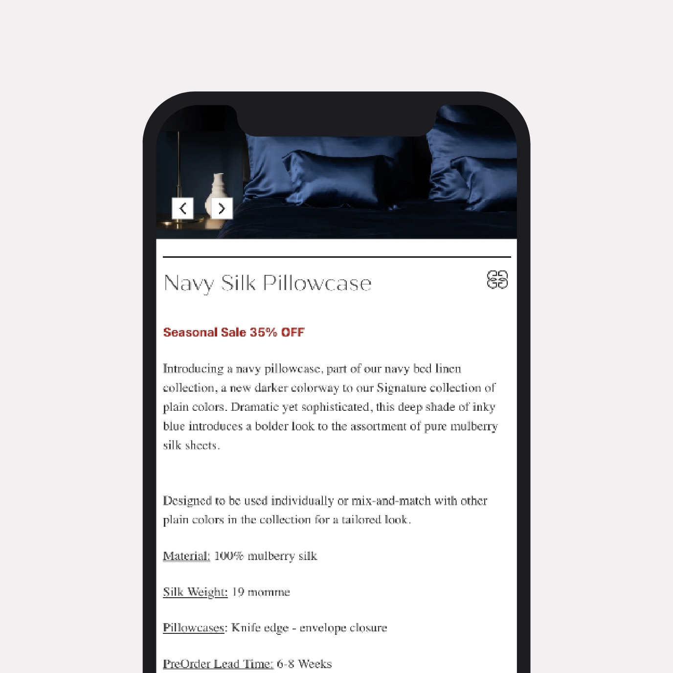 Gingerlily website on mobile