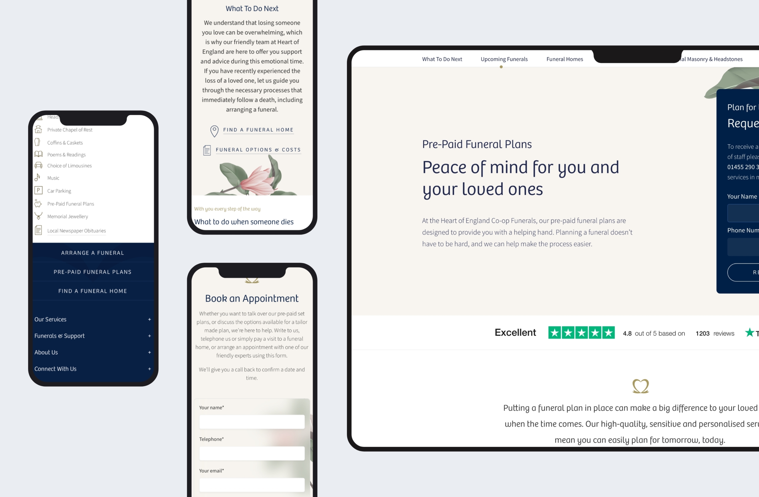Heart of England Funerals website on multiple screens