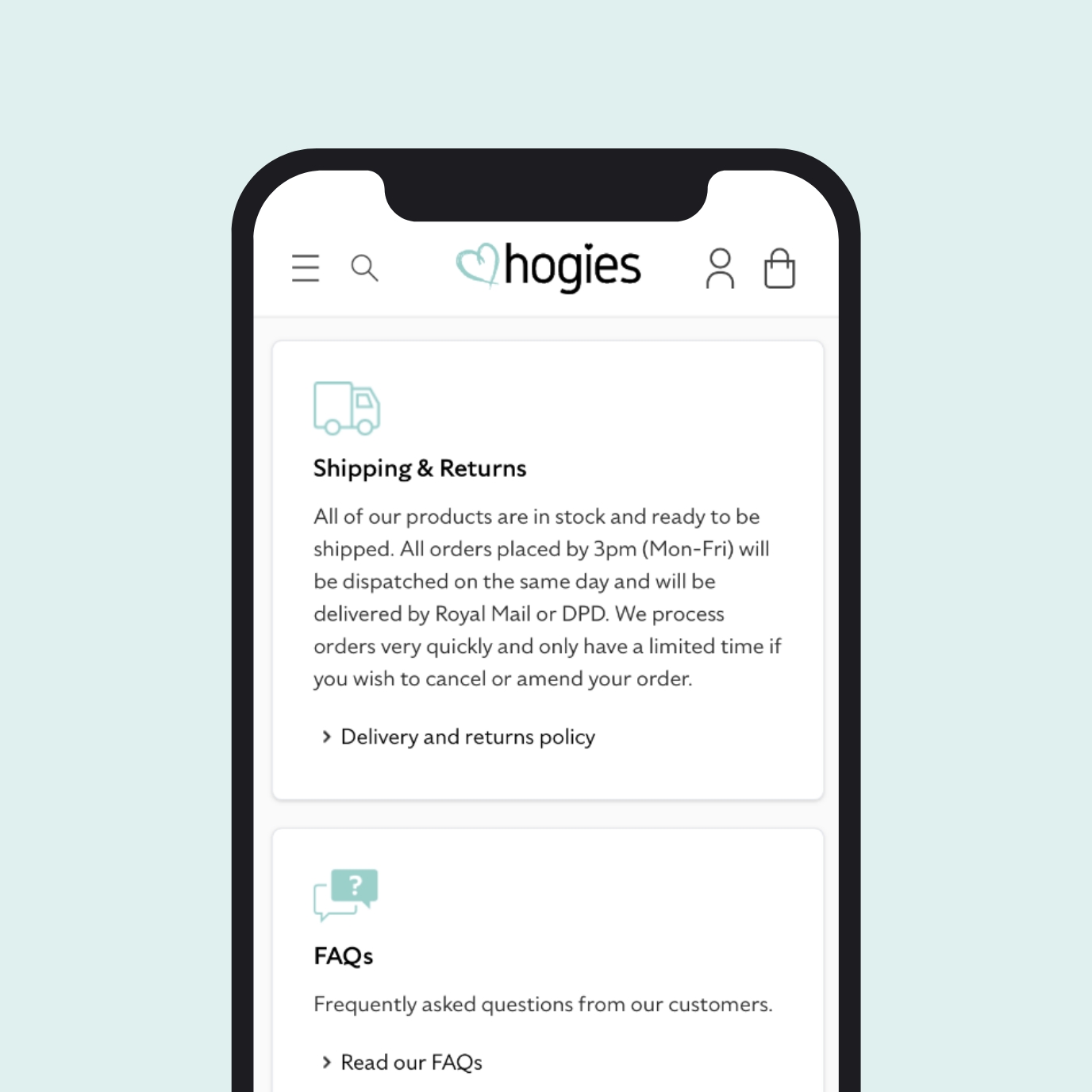 Hogies website on mobile