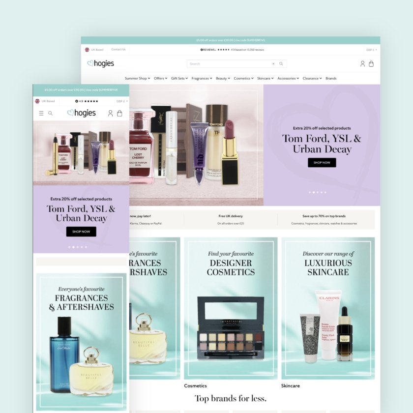 Hogies website on desktop and mobile