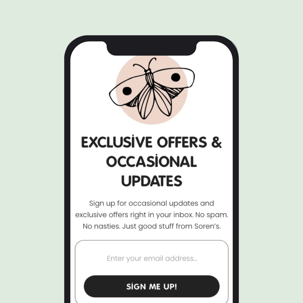 Sorens House email subscription on mobile