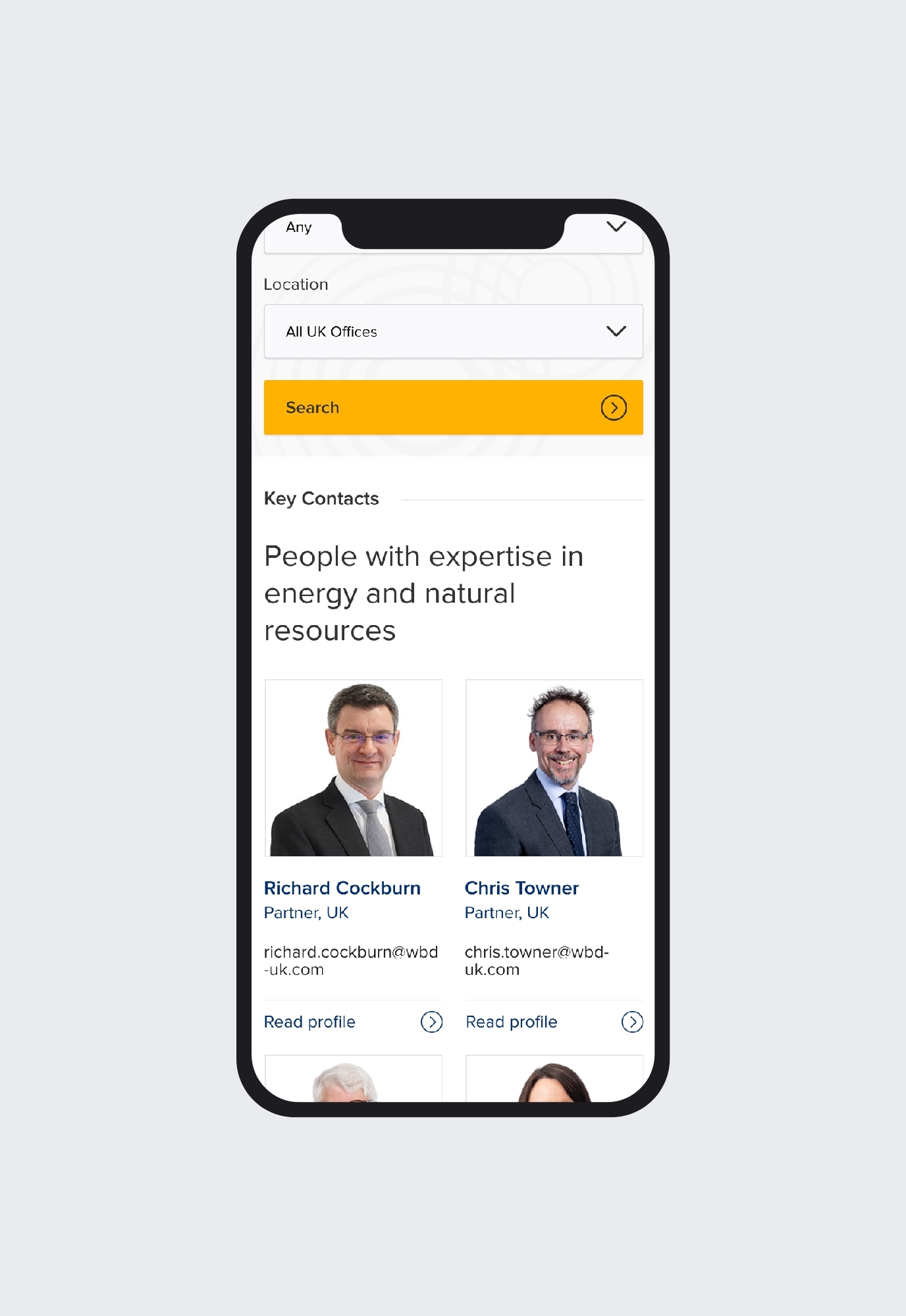 Womble Bond Dickinson website on a mobile screen