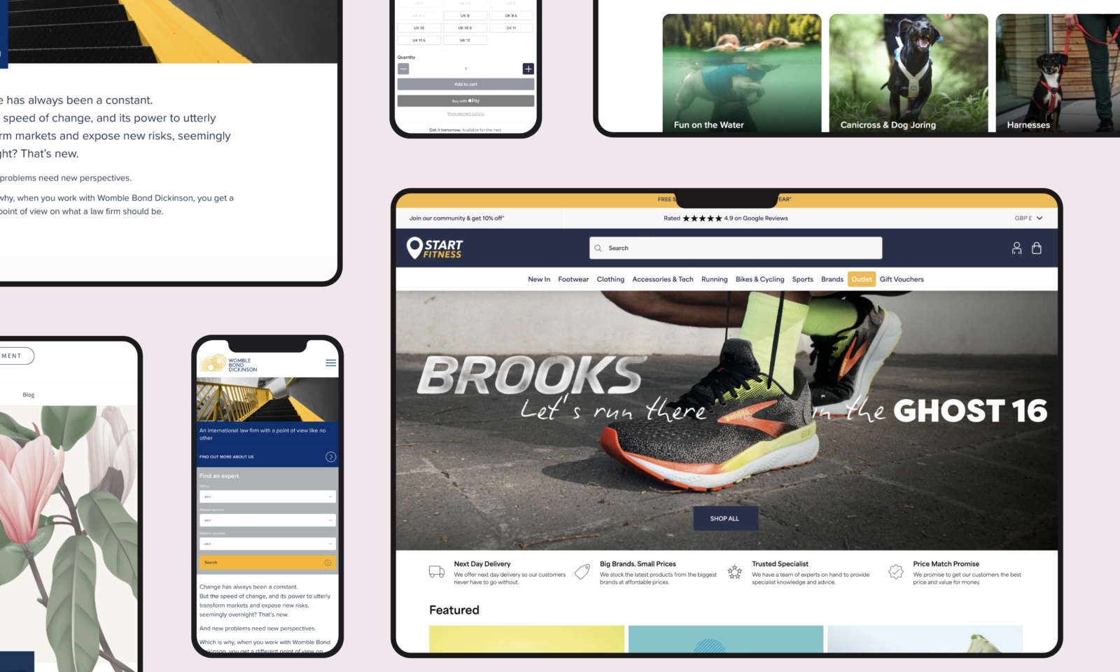 Examples of various projects on multiple screens