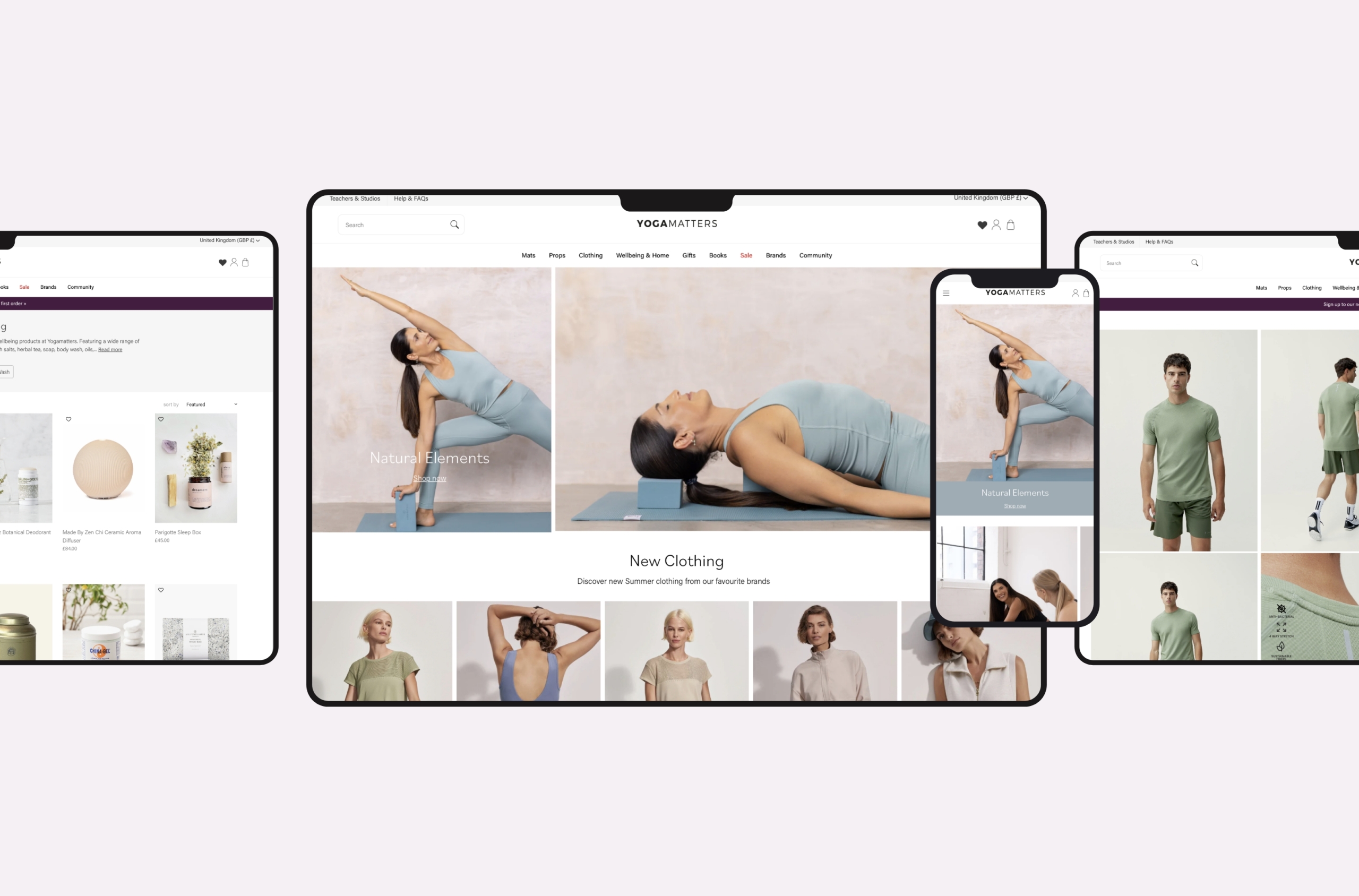 Pages of the Yogamatters website on multiple screens