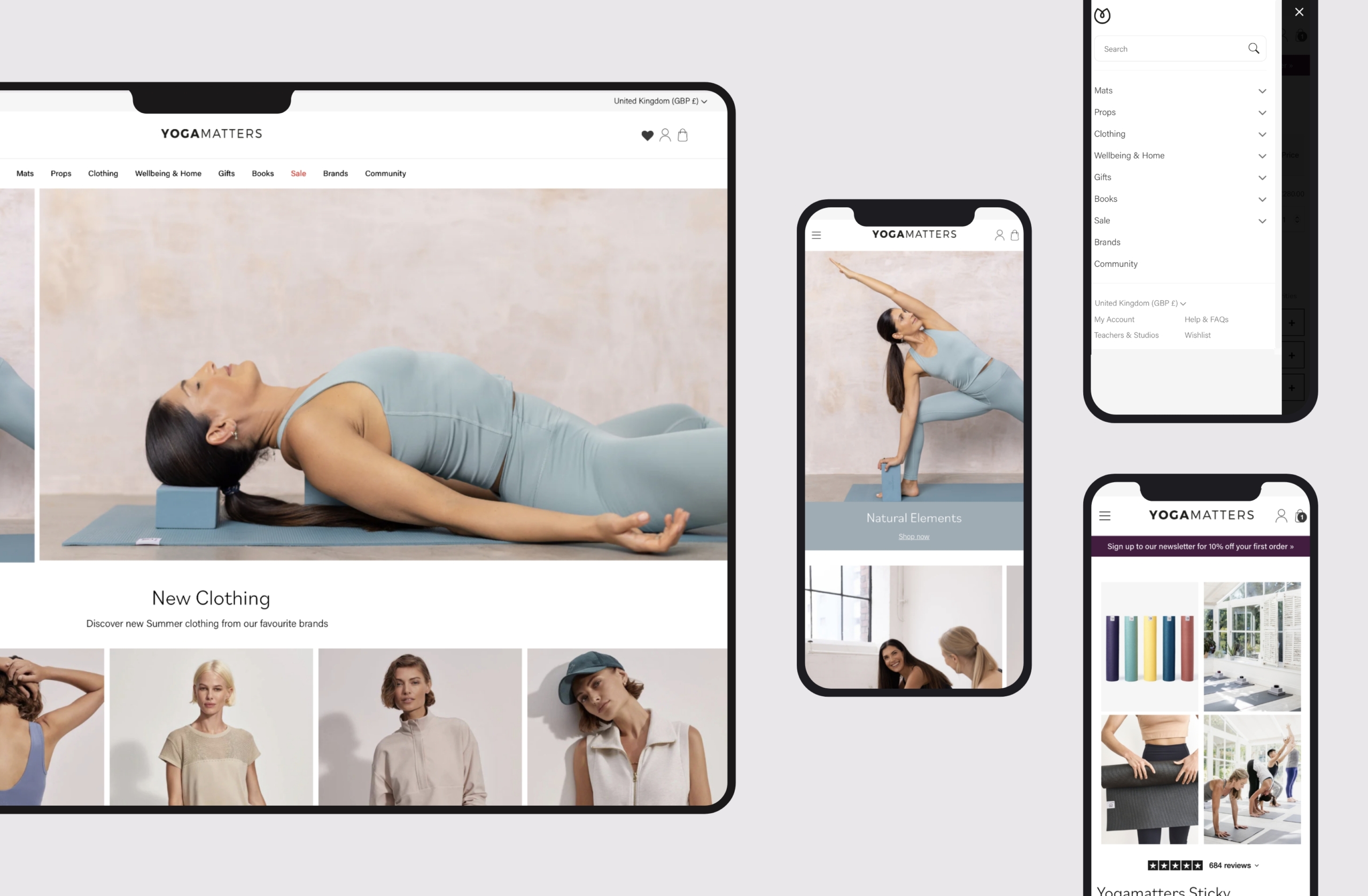 Yogamatters website on multiple screens