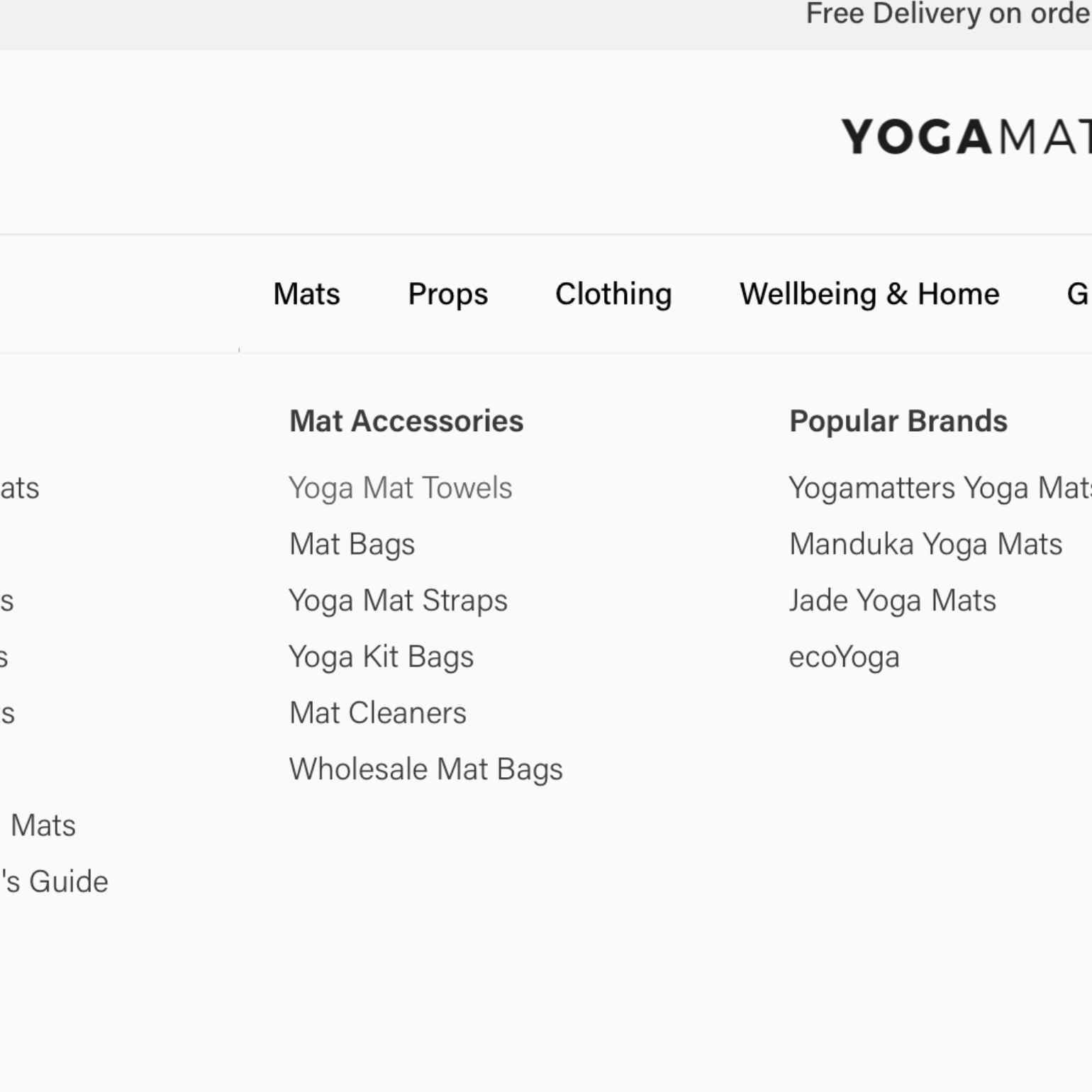 Yogamatters website menu