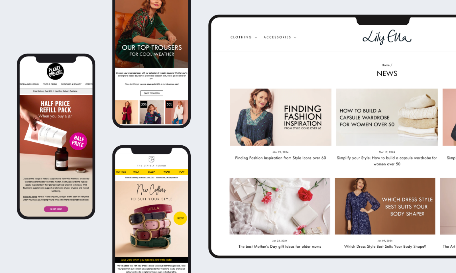 Examples of digital marketing work on various screens
