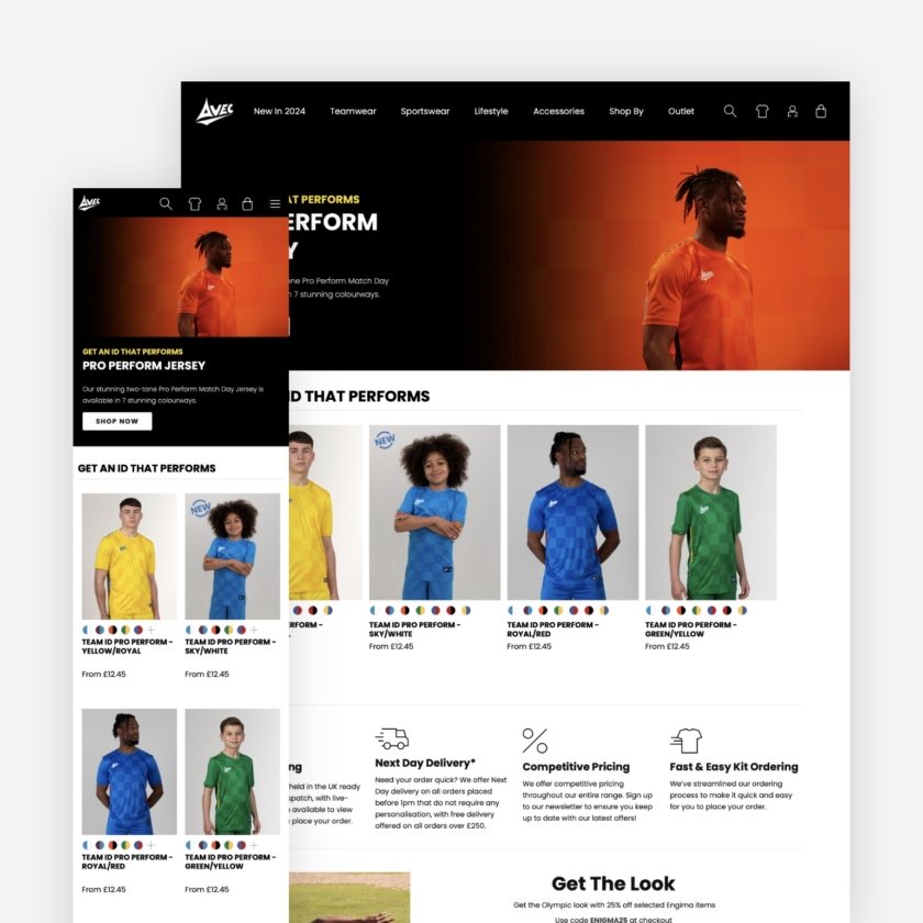 Avec website on desktop and mobile