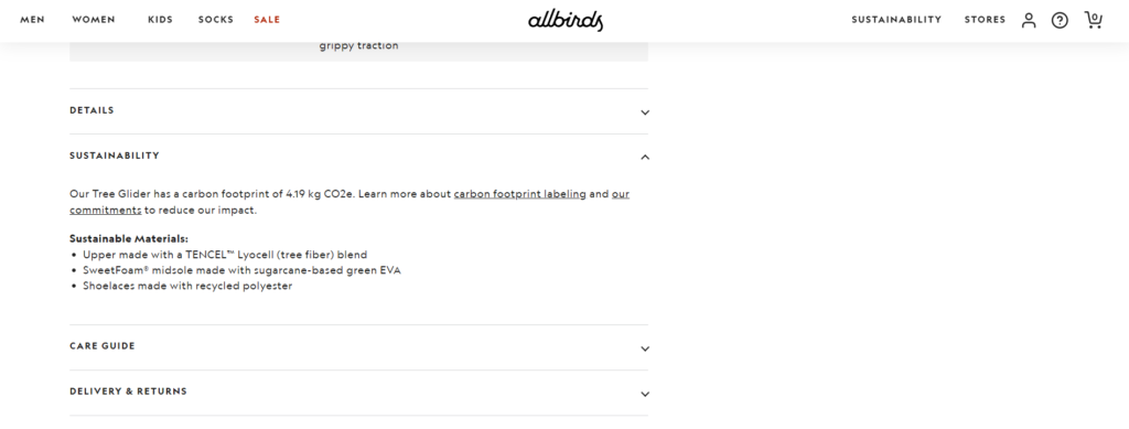 Allbirds Shopify site