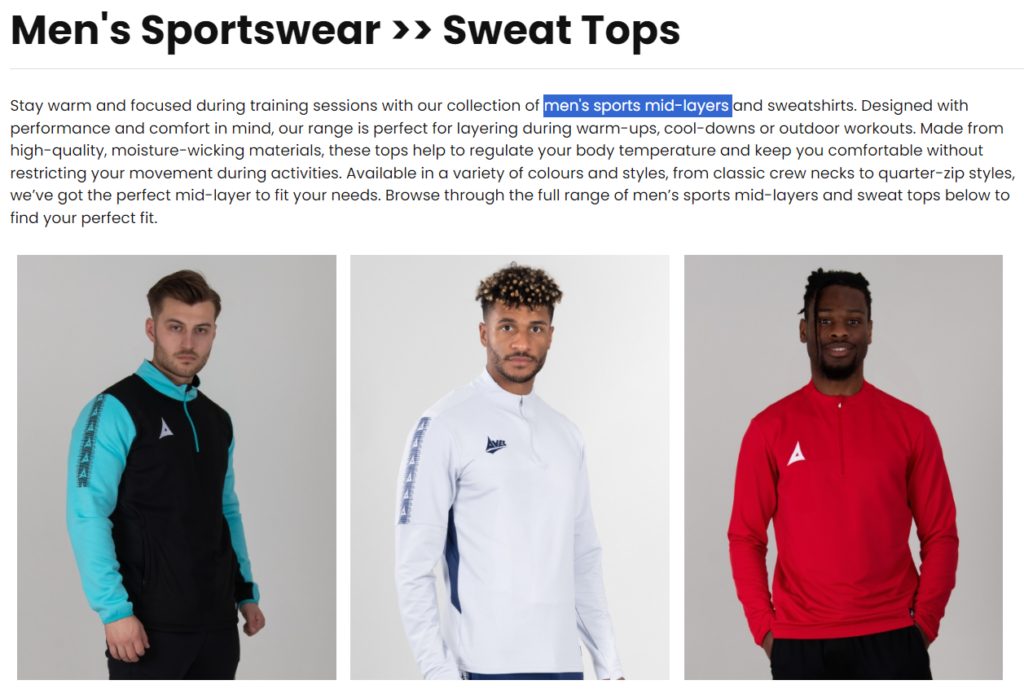 Avec Sport category page example